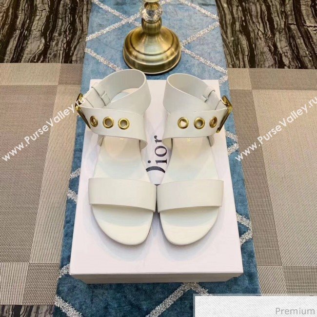 Dior D-Dior Flat Sandals in White Calfskin 2019 (DLY-9041002)