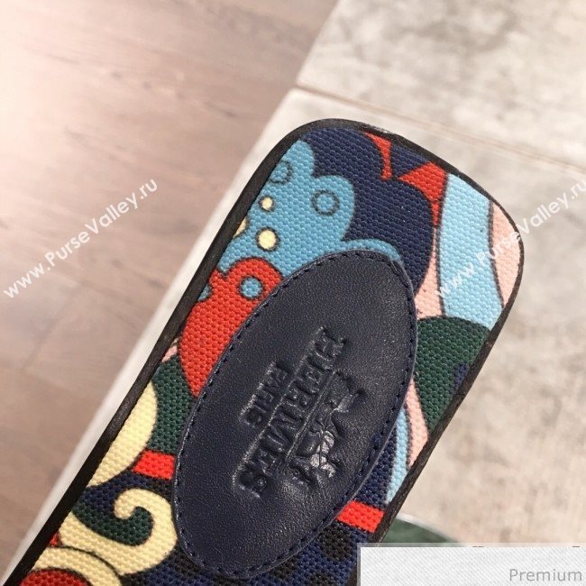 Hermes Oran Slide Flat Sandals on Print Insole Navy Blue 2019 (KL-9031118)