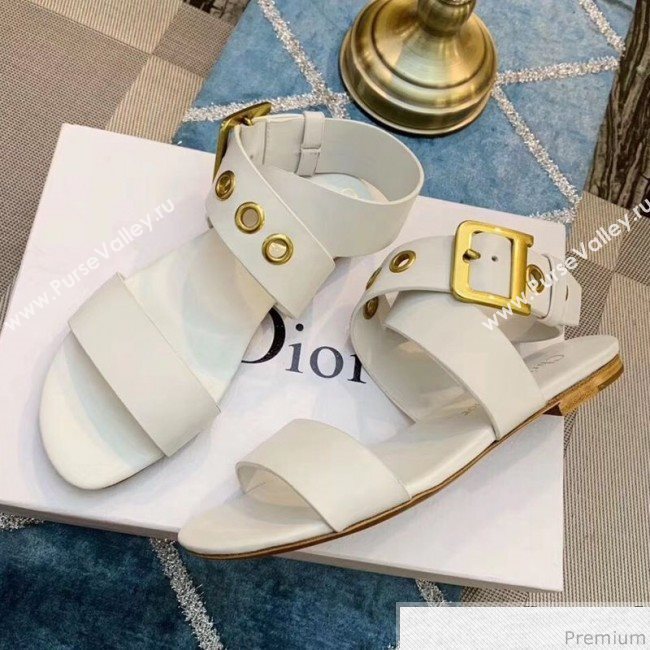 Dior D-Dior Flat Sandals in White Calfskin 2019 (DLY-9041002)