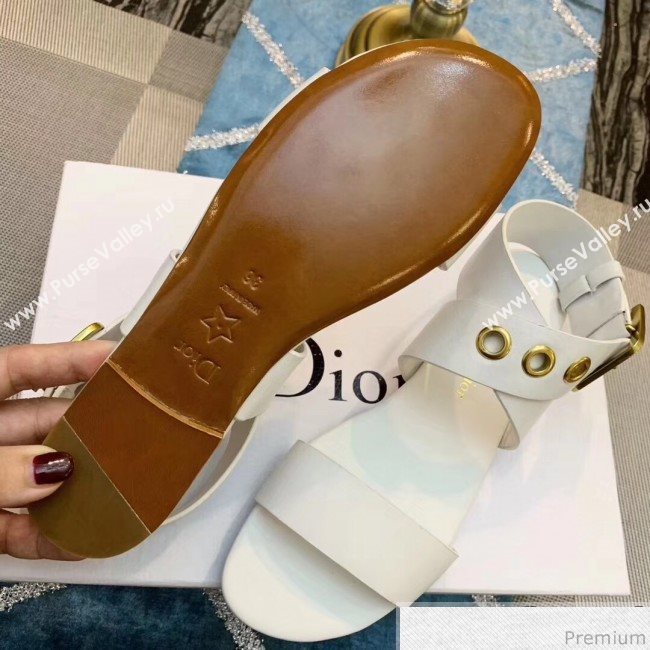 Dior D-Dior Flat Sandals in White Calfskin 2019 (DLY-9041002)