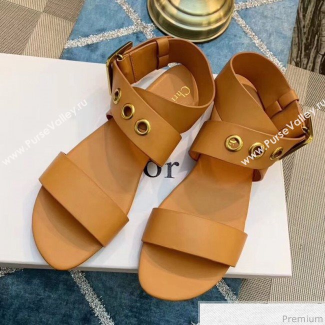 Dior D-Dior Flat Sandals in Apricot Calfskin 2019 (DLY-9041003)