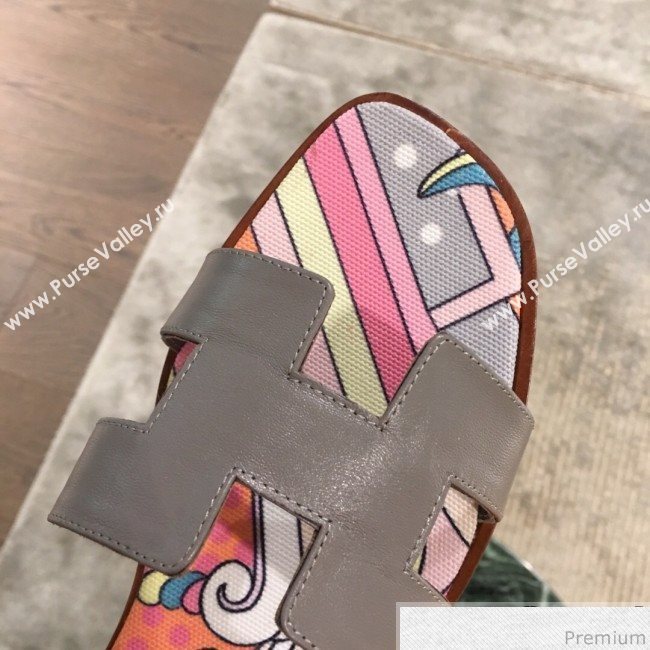 Hermes Oran Slide Flat Sandals on Print Insole Grey 2019 (KL-9031119)