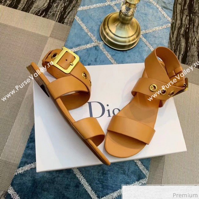 Dior D-Dior Flat Sandals in Apricot Calfskin 2019 (DLY-9041003)