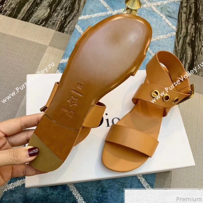 Dior D-Dior Flat Sandals in Apricot Calfskin 2019 (DLY-9041003)