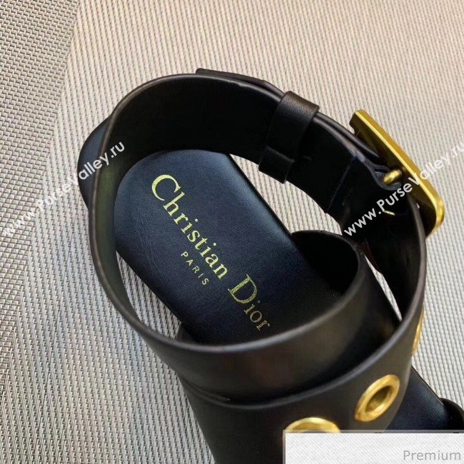 Dior D-Dior Flat Sandals in Black Calfskin 2019 (DLY-9041004)