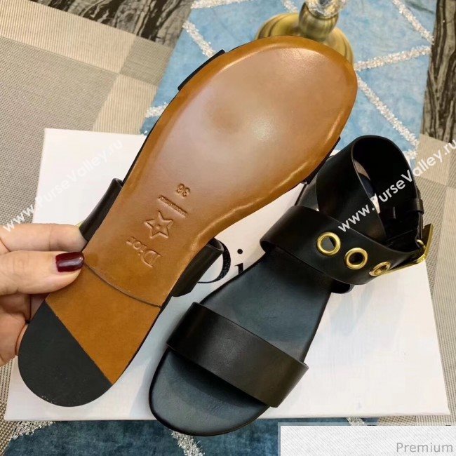 Dior D-Dior Flat Sandals in Black Calfskin 2019 (DLY-9041004)