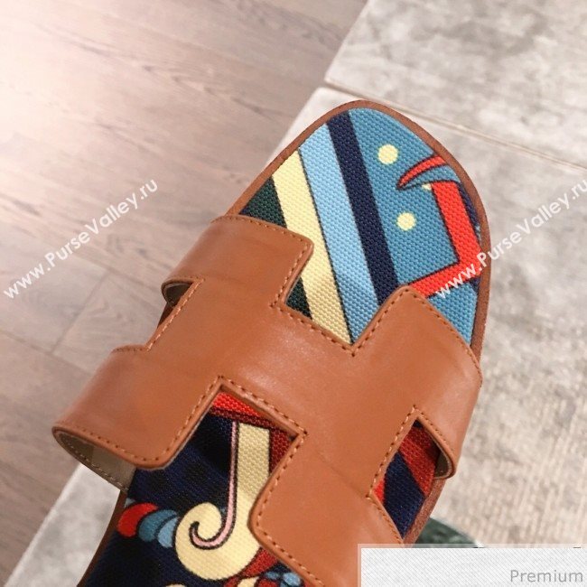 Hermes Oran Slide Flat Sandals on Print Insole Brown 2019 (KL-9031120)