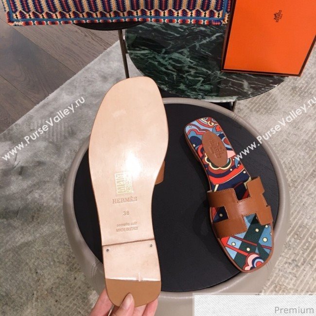 Hermes Oran Slide Flat Sandals on Print Insole Brown 2019 (KL-9031120)