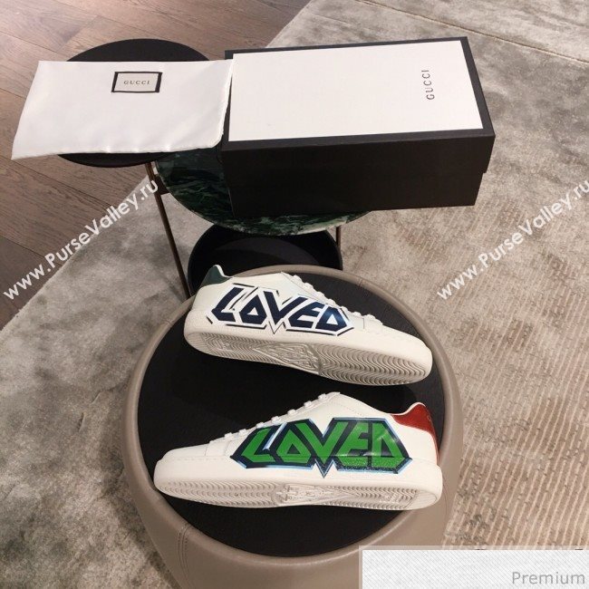 Gucci Ace Sneaker with Loved Print 553385 White 2019(For Women and Men) (KL-9031122)