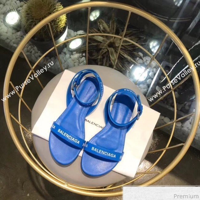 Balenciaga Allover Logo Round Flat Sandal Blue 2019 (DLY-9041007)