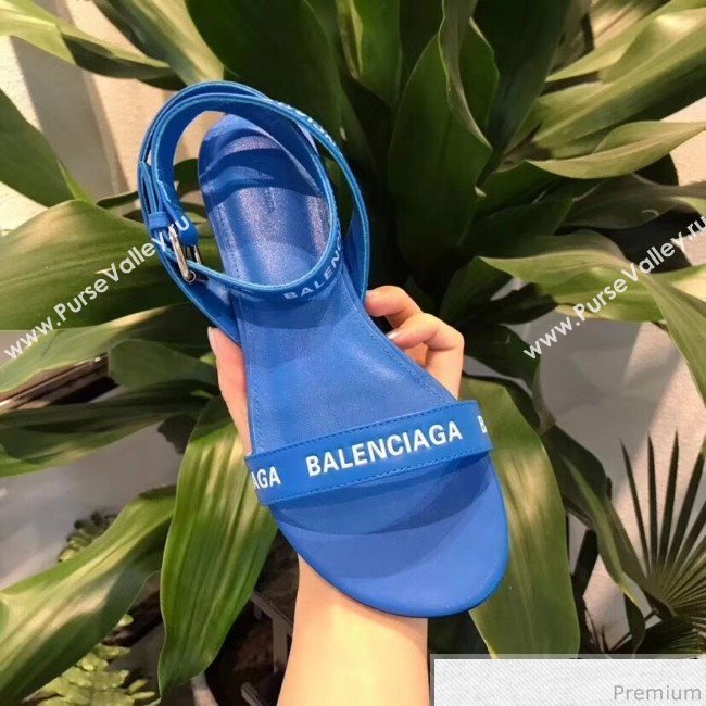 Balenciaga Allover Logo Round Flat Sandal Blue 2019 (DLY-9041007)