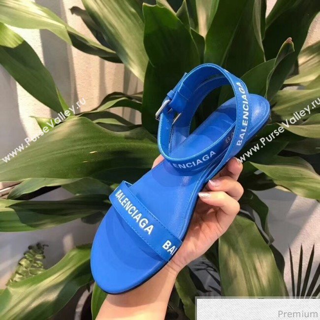 Balenciaga Allover Logo Round Flat Sandal Blue 2019 (DLY-9041007)