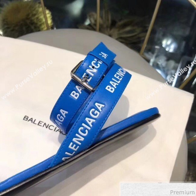 Balenciaga Allover Logo Round Flat Sandal Blue 2019 (DLY-9041007)