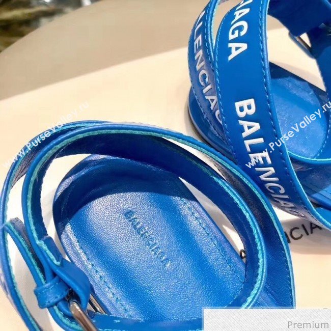 Balenciaga Allover Logo Round Flat Sandal Blue 2019 (DLY-9041007)