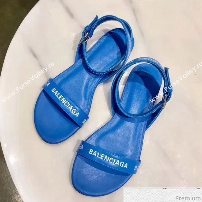 Balenciaga Allover Logo Round Flat Sandal Blue 2019 (DLY-9041007)