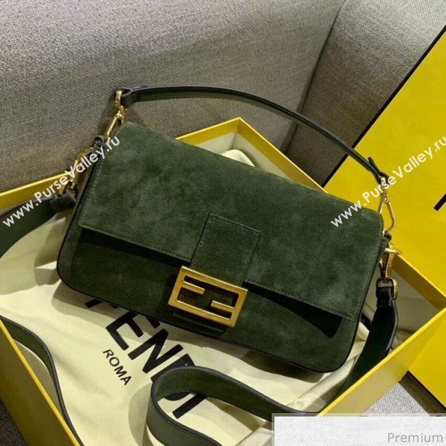 Fendi Medium Baguette Suede Shoulder Bag Green 2019 (AFEI-9041276)