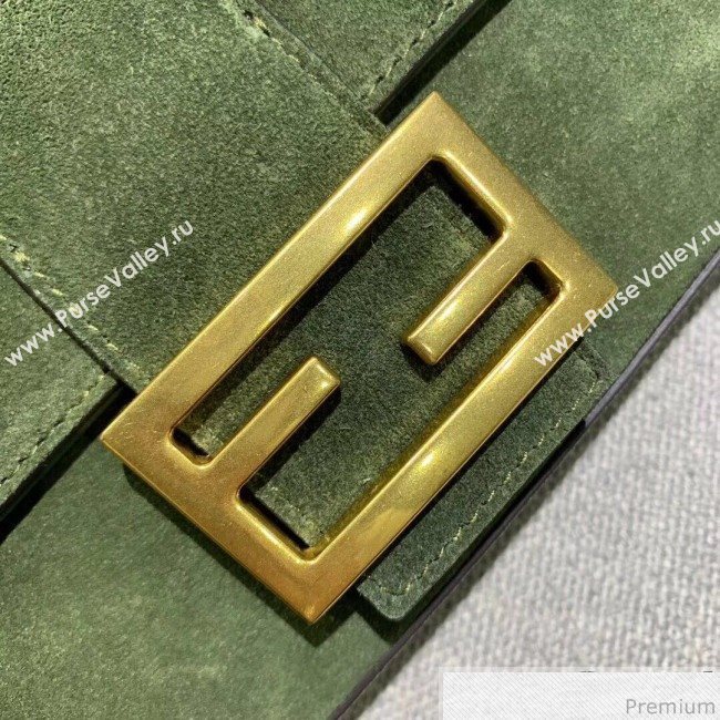 Fendi Medium Baguette Suede Shoulder Bag Green 2019 (AFEI-9041276)