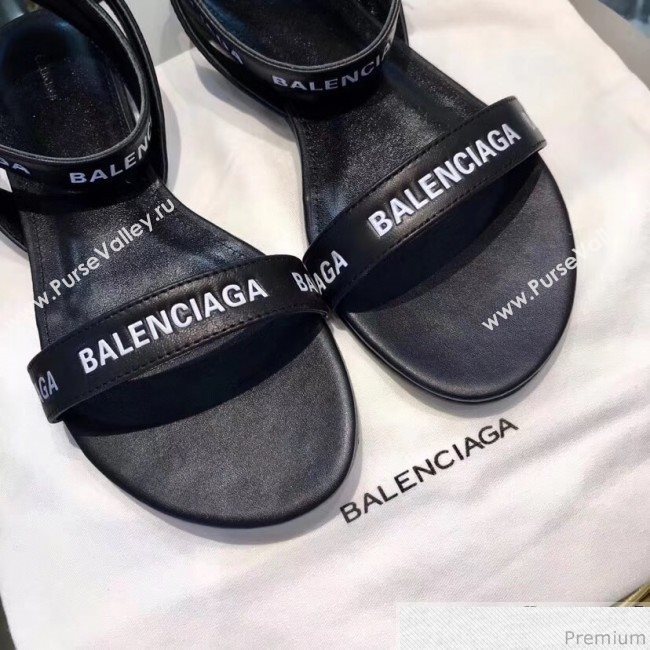 Balenciaga Allover Logo Round Flat Sandal Black 2019 (DLY-9041009)
