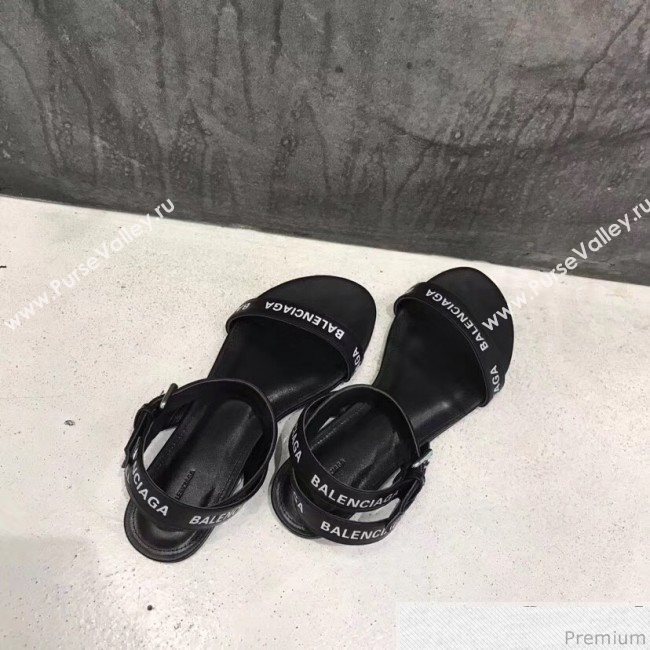Balenciaga Allover Logo Round Flat Sandal Black 2019 (DLY-9041009)