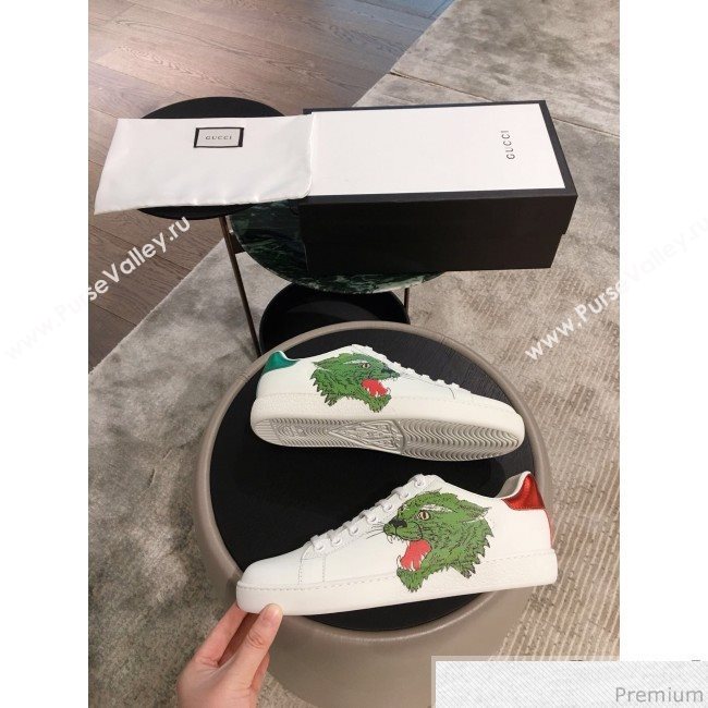 Gucci Ace Sneaker with Wolf Print 553385 White 2019(For Women and Men) (KL-9031124)
