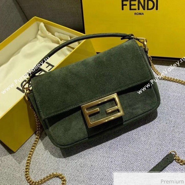 Fendi Small Baguette Suede Shoulder Bag Green 2019 (AFEI-9041275)