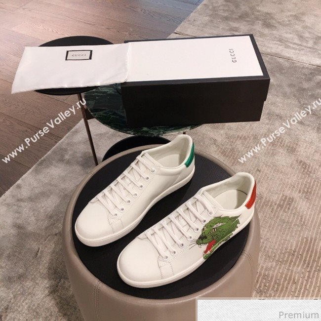 Gucci Ace Sneaker with Wolf Print 553385 White 2019(For Women and Men) (KL-9031124)