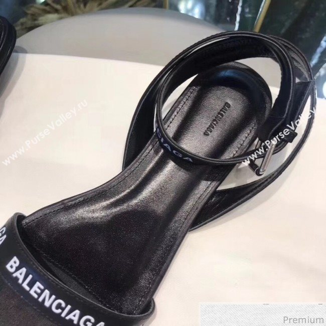 Balenciaga Allover Logo Round Flat Sandal Black 2019 (DLY-9041009)