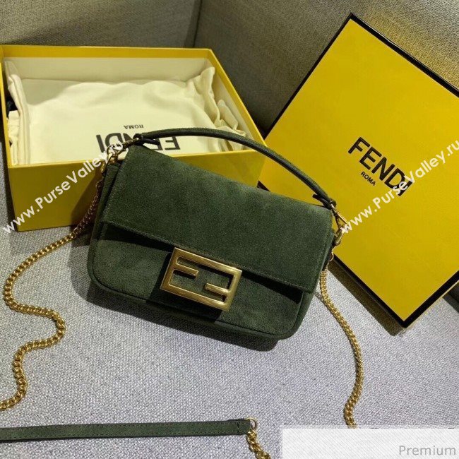 Fendi Small Baguette Suede Shoulder Bag Green 2019 (AFEI-9041275)