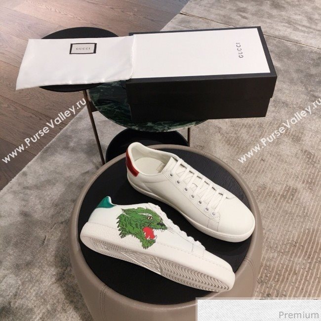 Gucci Ace Sneaker with Wolf Print 553385 White 2019(For Women and Men) (KL-9031124)