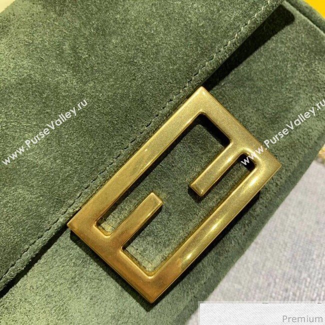 Fendi Small Baguette Suede Shoulder Bag Green 2019 (AFEI-9041275)