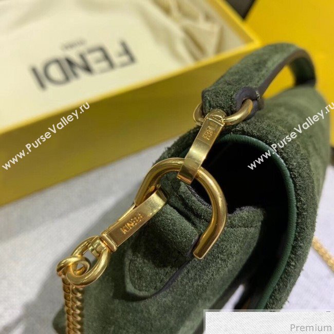 Fendi Small Baguette Suede Shoulder Bag Green 2019 (AFEI-9041275)