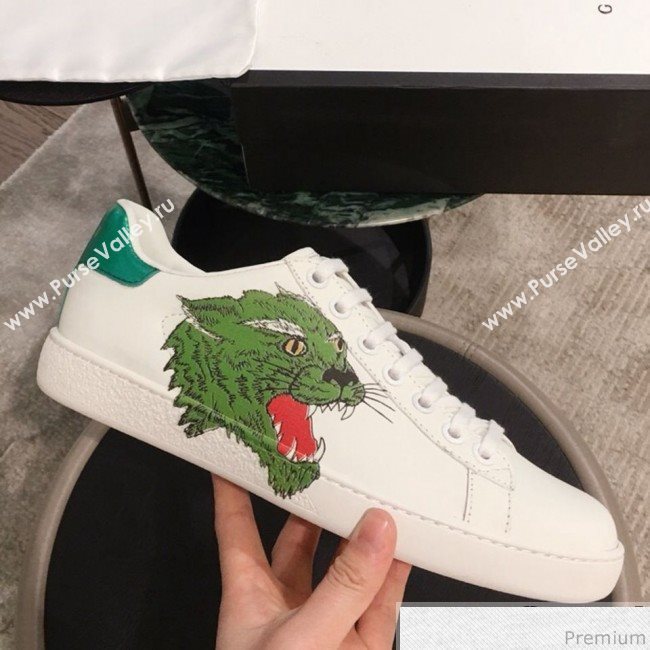 Gucci Ace Sneaker with Wolf Print 553385 White 2019(For Women and Men) (KL-9031124)