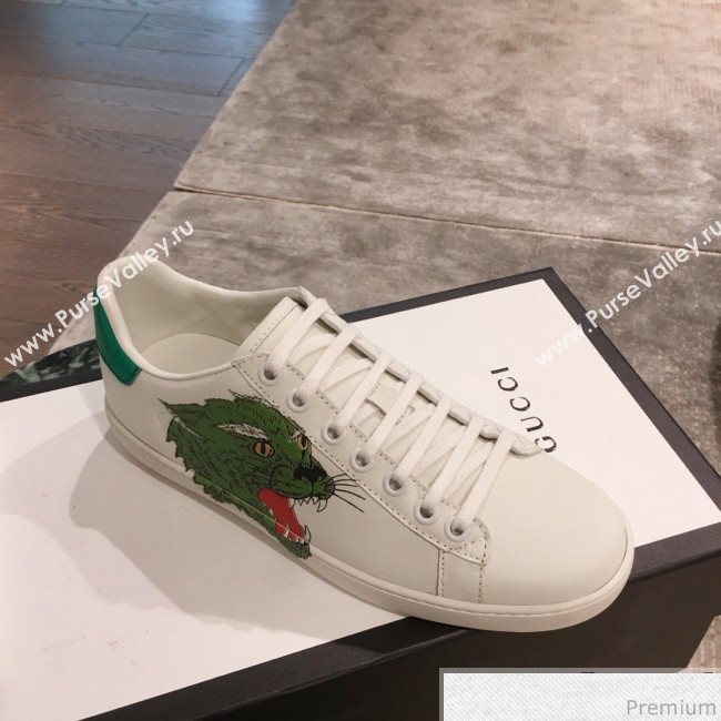 Gucci Ace Sneaker with Wolf Print 553385 White 2019(For Women and Men) (KL-9031124)