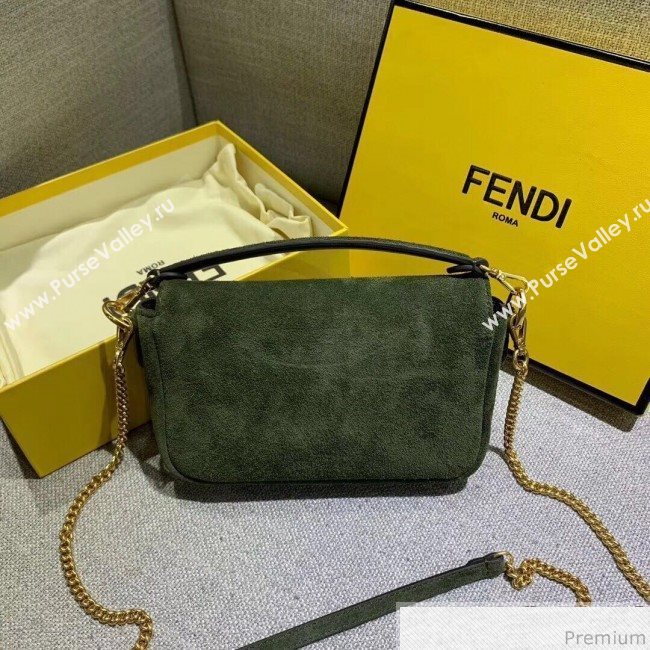 Fendi Small Baguette Suede Shoulder Bag Green 2019 (AFEI-9041275)