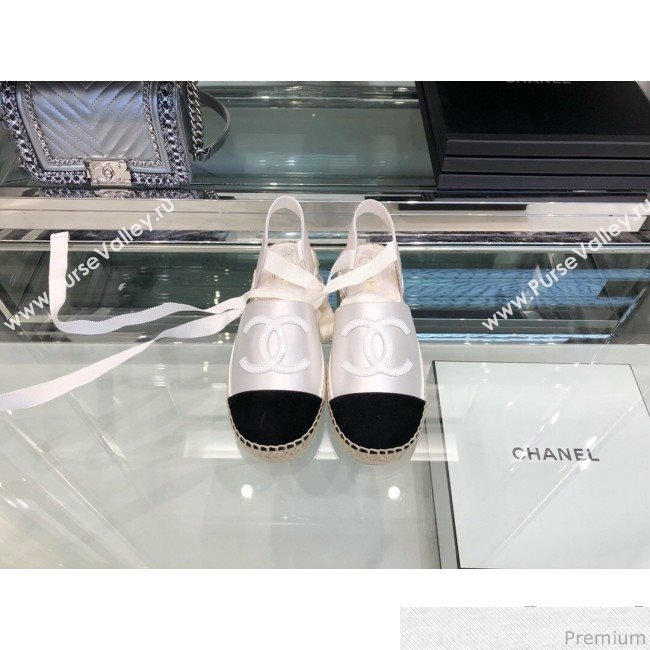 Chanel Fabric and Leather Slingback Lace-up Espadrilles Silver/Black 2019 (XO-9031126)
