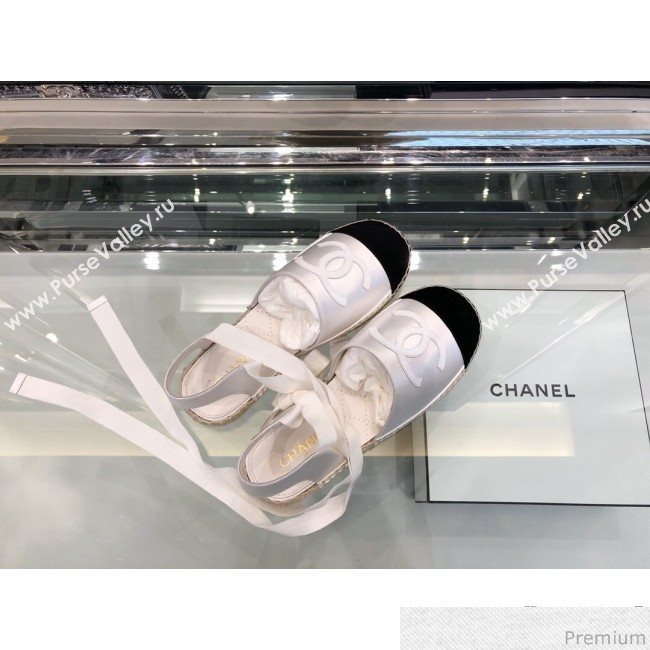 Chanel Fabric and Leather Slingback Lace-up Espadrilles Silver/Black 2019 (XO-9031126)