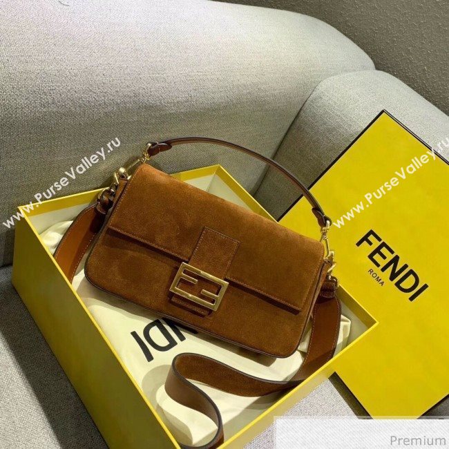 Fendi Medium Baguette Suede Shoulder Bag Brown 2019 (AFEI-9041277)