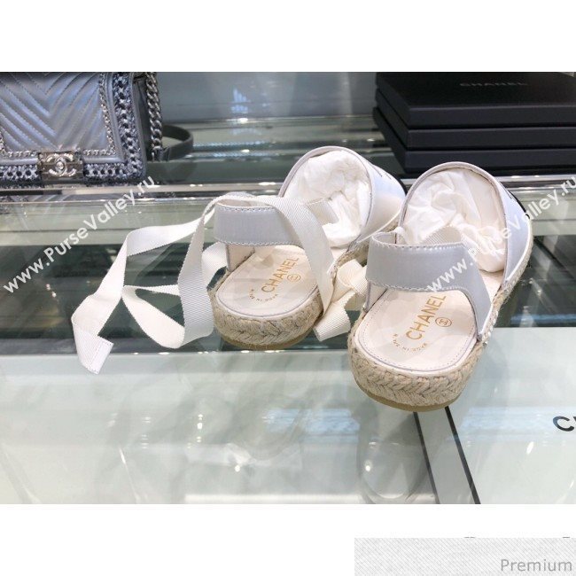 Chanel Fabric and Leather Slingback Lace-up Espadrilles Silver/Black 2019 (XO-9031126)