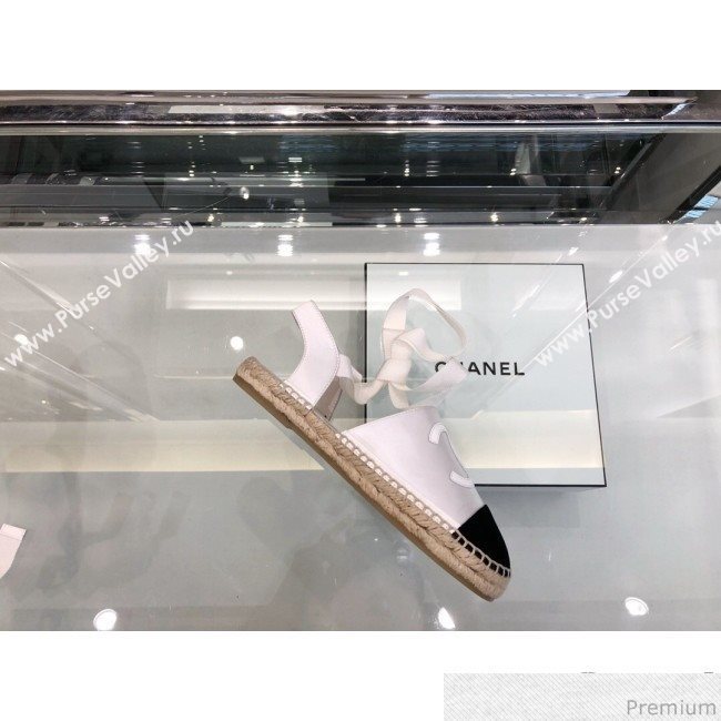 Chanel Fabric and Leather Slingback Lace-up Espadrilles Silver/Black 2019 (XO-9031126)