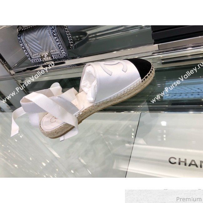 Chanel Fabric and Leather Slingback Lace-up Espadrilles Silver/Black 2019 (XO-9031126)