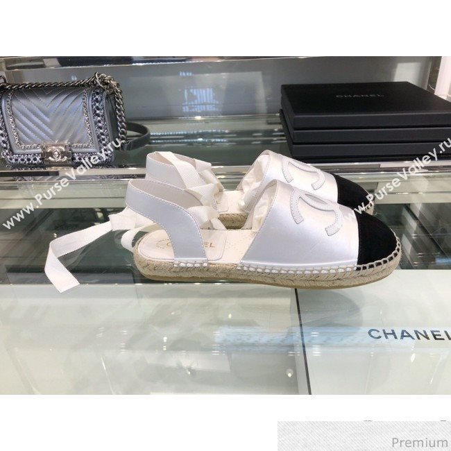 Chanel Fabric and Leather Slingback Lace-up Espadrilles Silver/Black 2019 (XO-9031126)