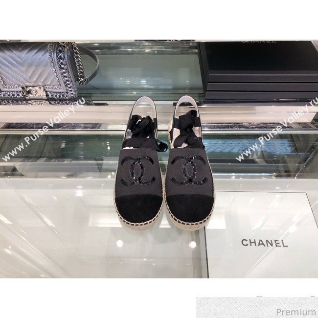 Chanel Fabric Slingback Lace-up Espadrilles Dark Gray 2019 (XO-9031127)