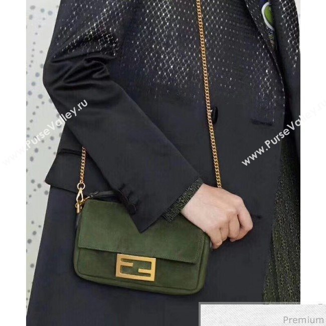 Fendi Small Baguette Suede Shoulder Bag Green 2019 (AFEI-9041275)