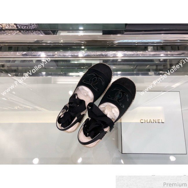Chanel Fabric Slingback Lace-up Espadrilles Dark Gray 2019 (XO-9031127)