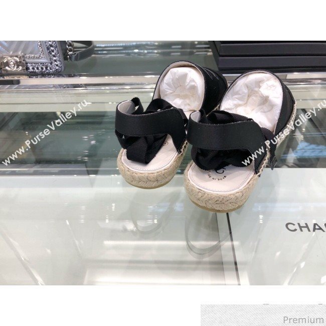 Chanel Fabric Slingback Lace-up Espadrilles Dark Gray 2019 (XO-9031127)