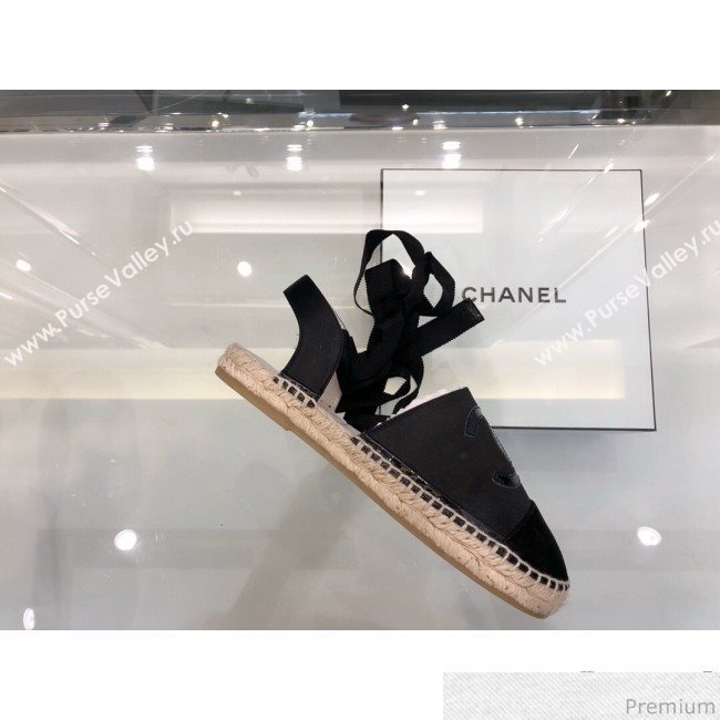 Chanel Fabric Slingback Lace-up Espadrilles Dark Gray 2019 (XO-9031127)