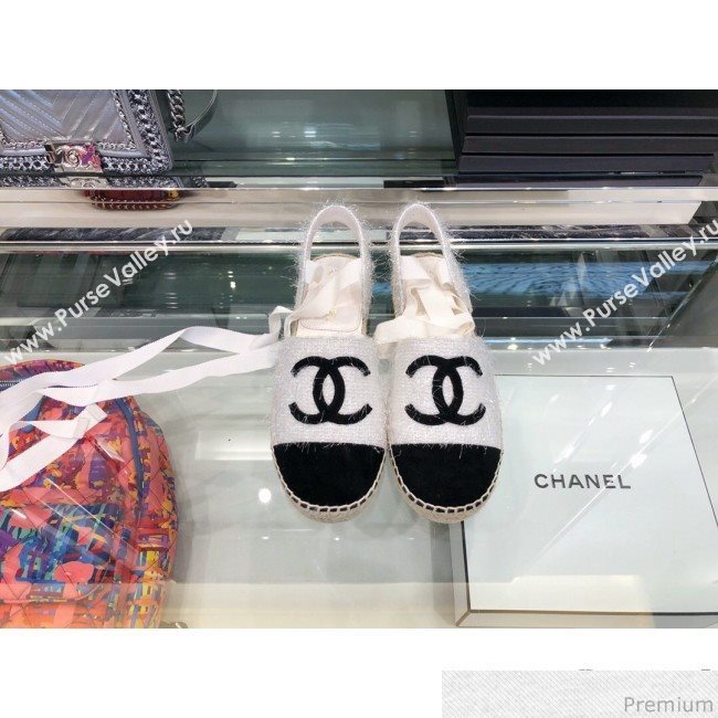 Chanel Fabric Slingback Lace-up Espadrilles Ivory White/Black 2019 (XO-9031125)