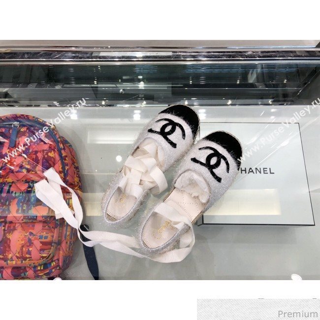 Chanel Fabric Slingback Lace-up Espadrilles Ivory White/Black 2019 (XO-9031125)