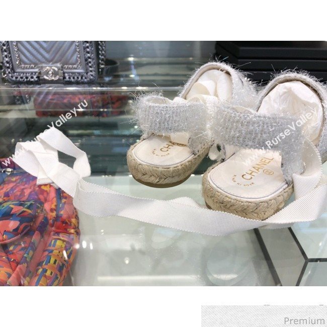 Chanel Fabric Slingback Lace-up Espadrilles Ivory White/Black 2019 (XO-9031125)