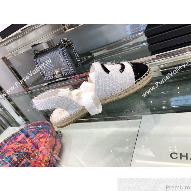 Chanel Fabric Slingback Lace-up Espadrilles Ivory White/Black 2019 (XO-9031125)
